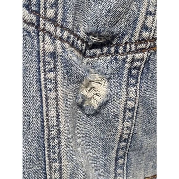 See Thru Soul Distressed Blue Jean Denim Boyfriend Jacket Women Size Medium - Picture 10 of 16